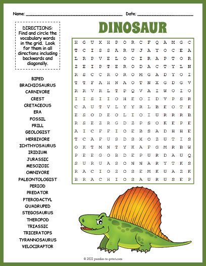 Free printable dinosaur word search dinosaur vocabulary words word search