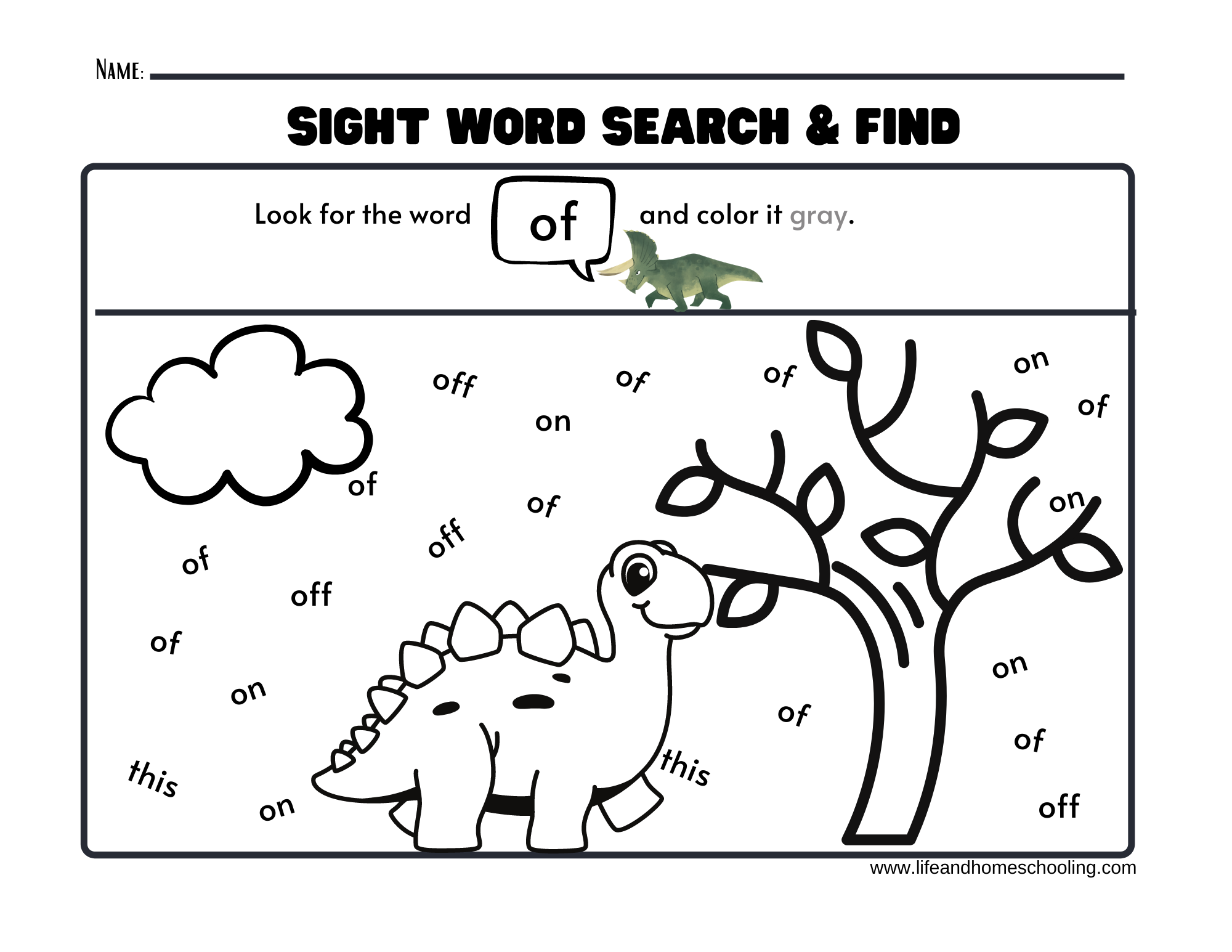 Sight words printable worksheets dinosaur made by teachers