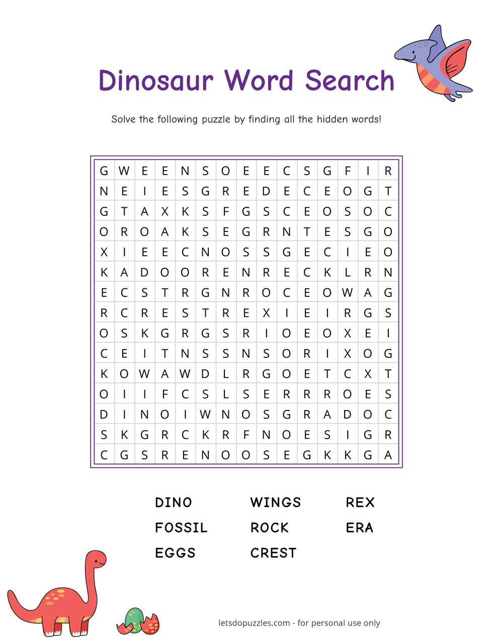 Printable dinosaur word search