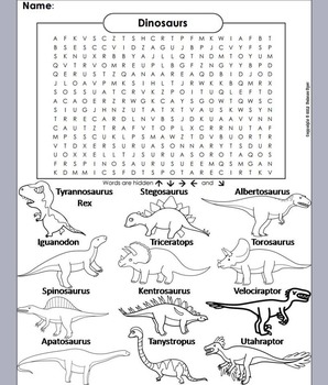 Dinosaurs word search activity by science spot tpt