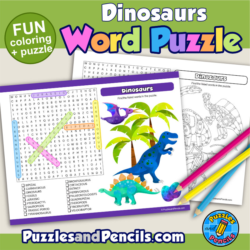 Dinosaurs word search puzzle activity and coloring wordsearch made by teachers