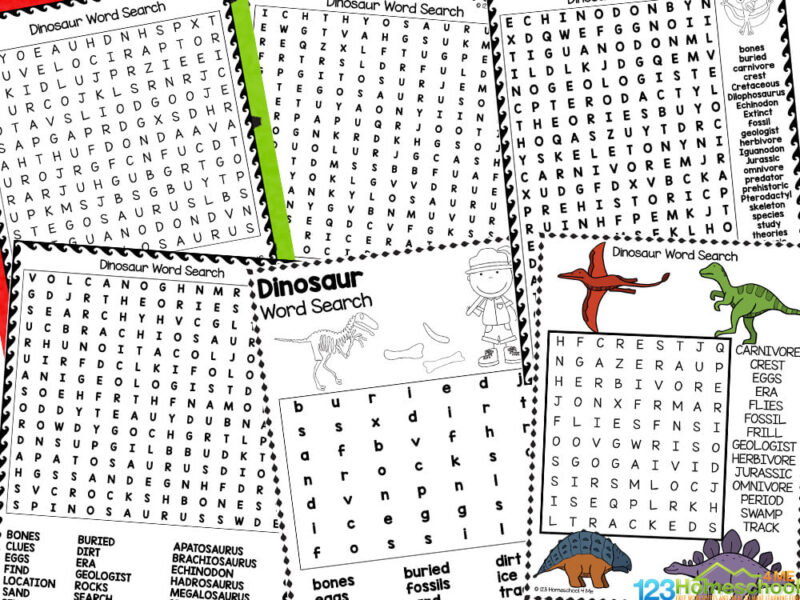 Free printable dinosaur word searches for kids