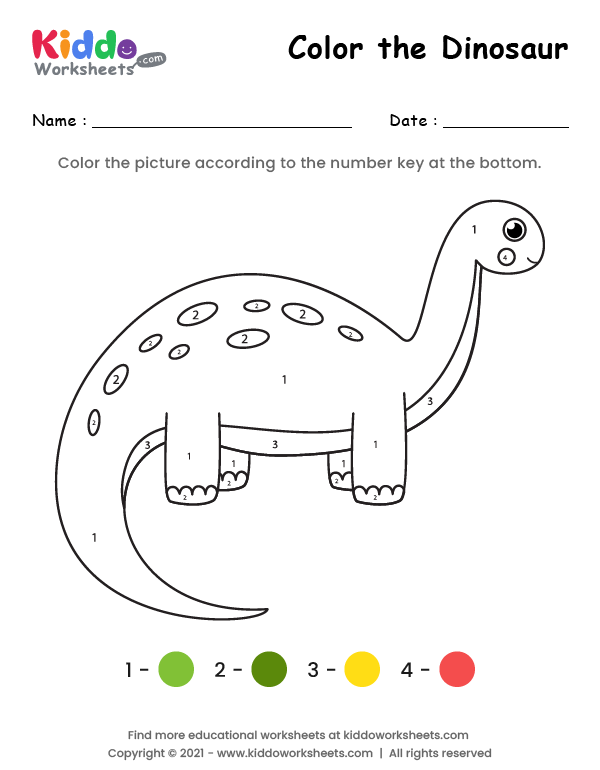 Free printable color the dinosaur worksheet