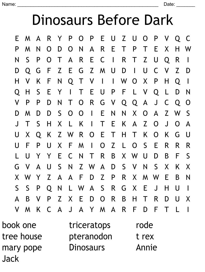 Dinosaurs before dark word search