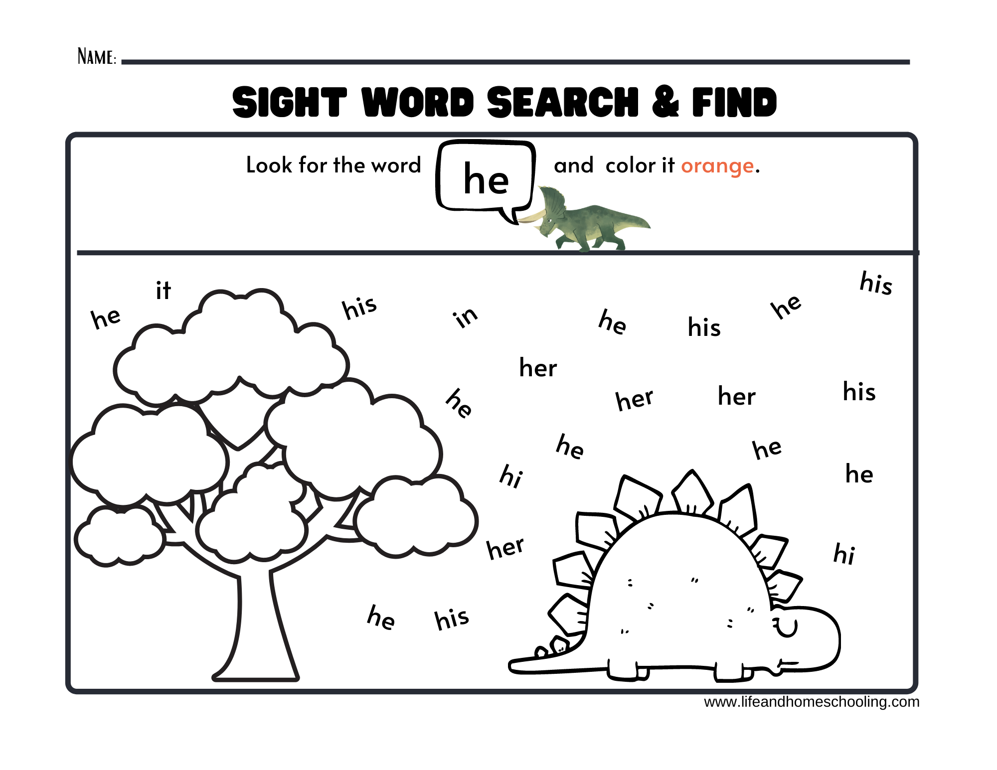 Sight words printable worksheets dinosaur made by teachers