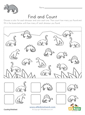 Dinosaur find and count worksheet all kids network