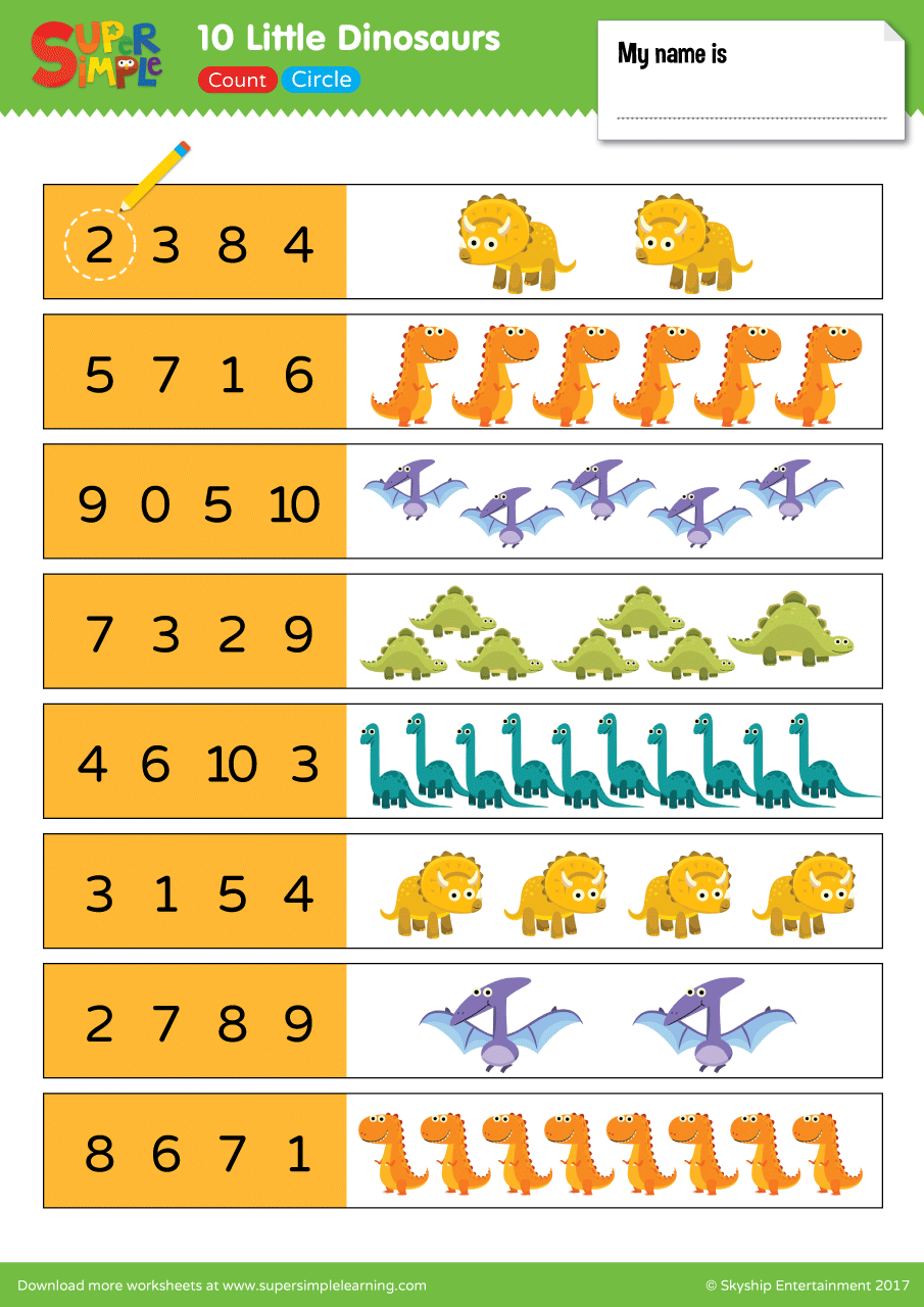 Little dinosaurs worksheet