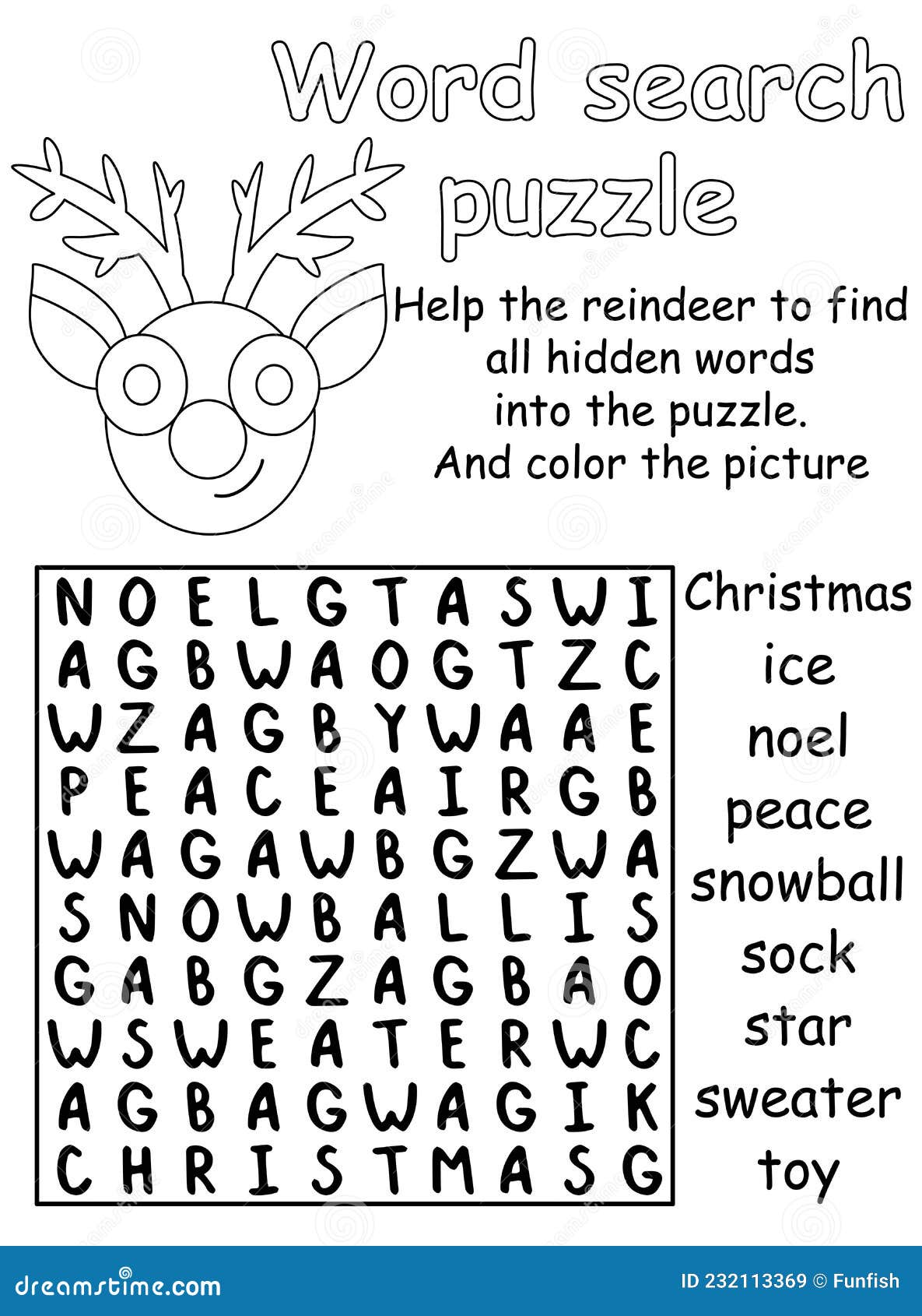 Word search puzzle and coloring