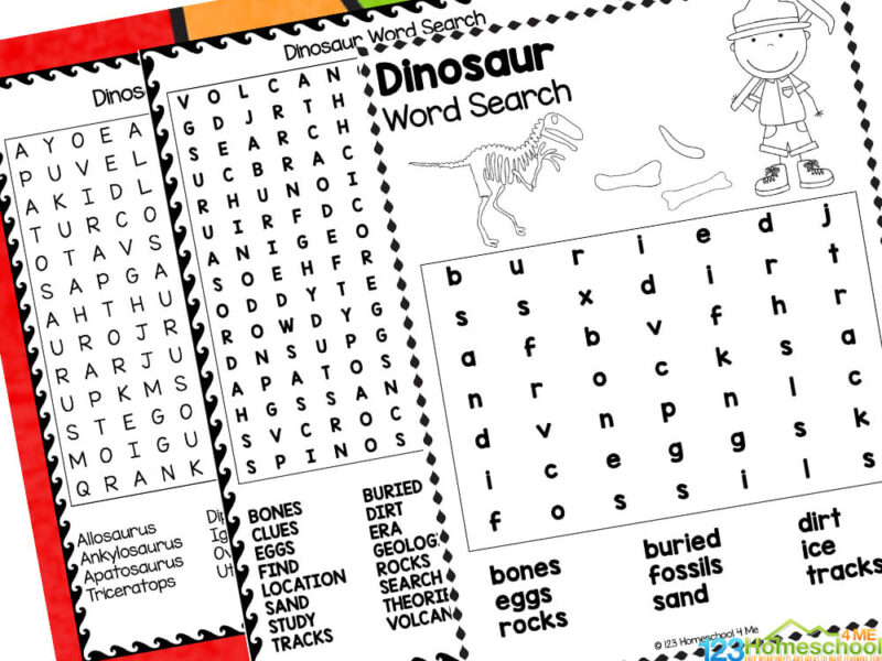 Free printable dinosaur word searches for kids