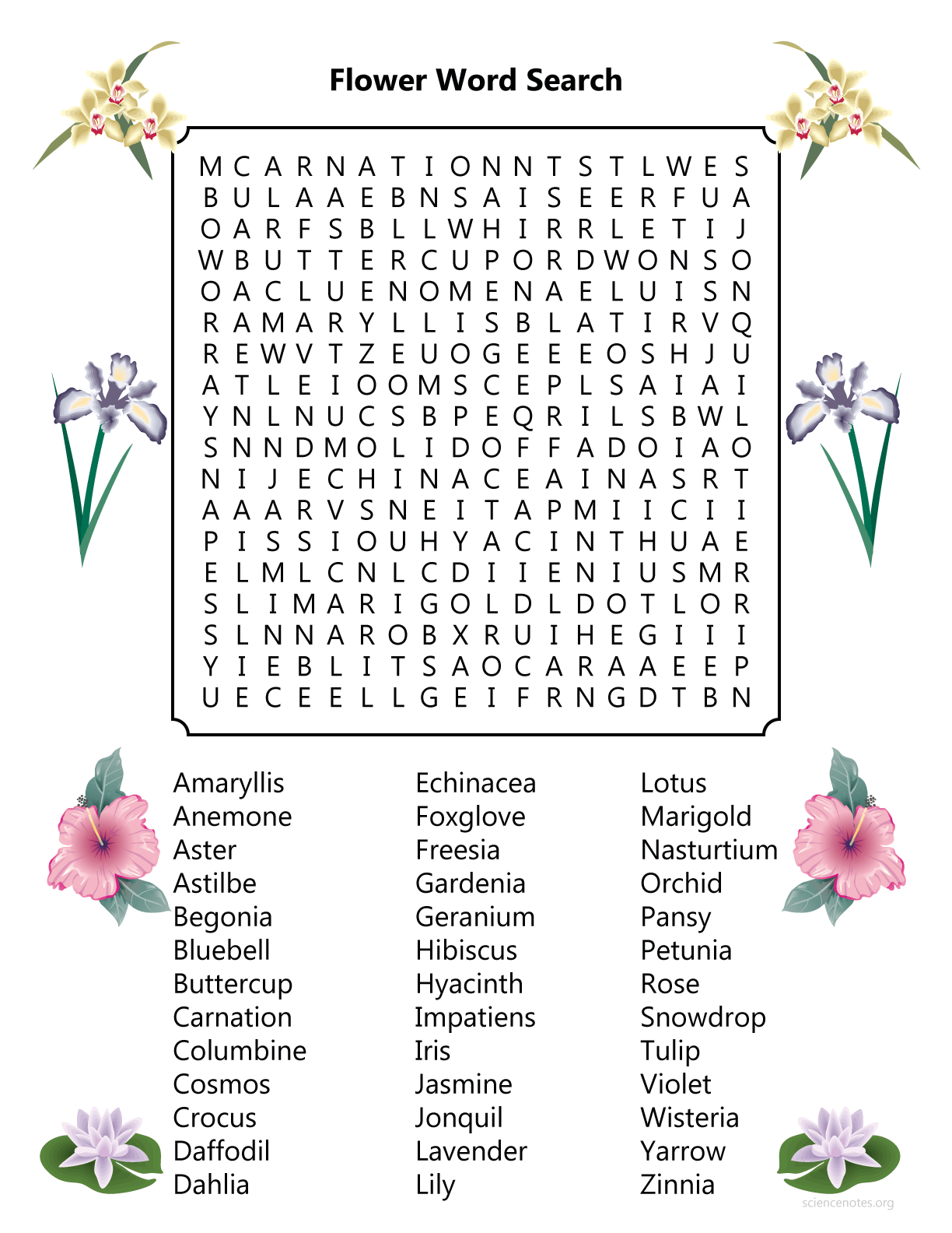 Flower word search