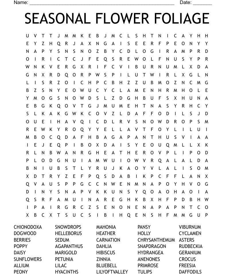 Seasonal flower foliage word search