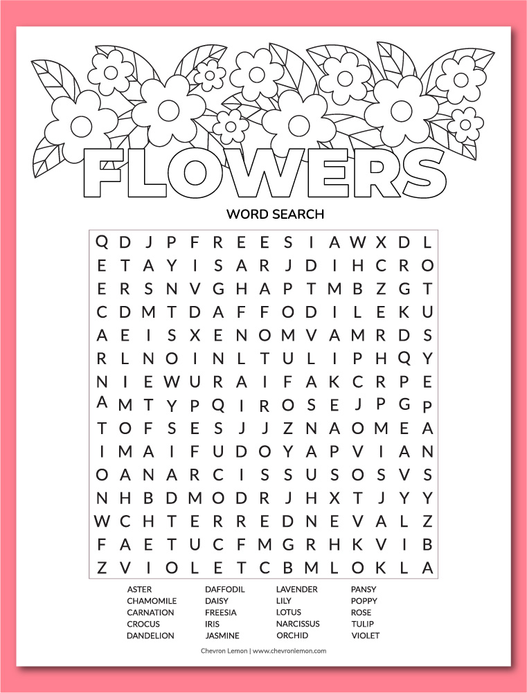 Printable flower word search