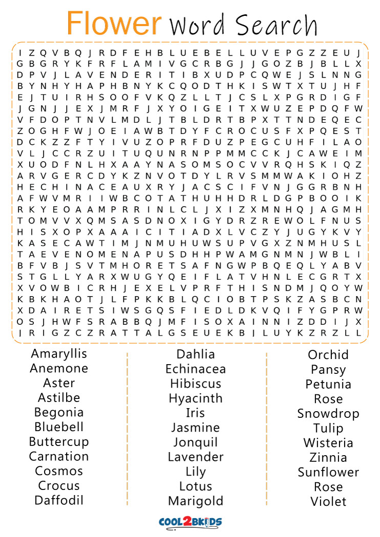 Printable flower word search