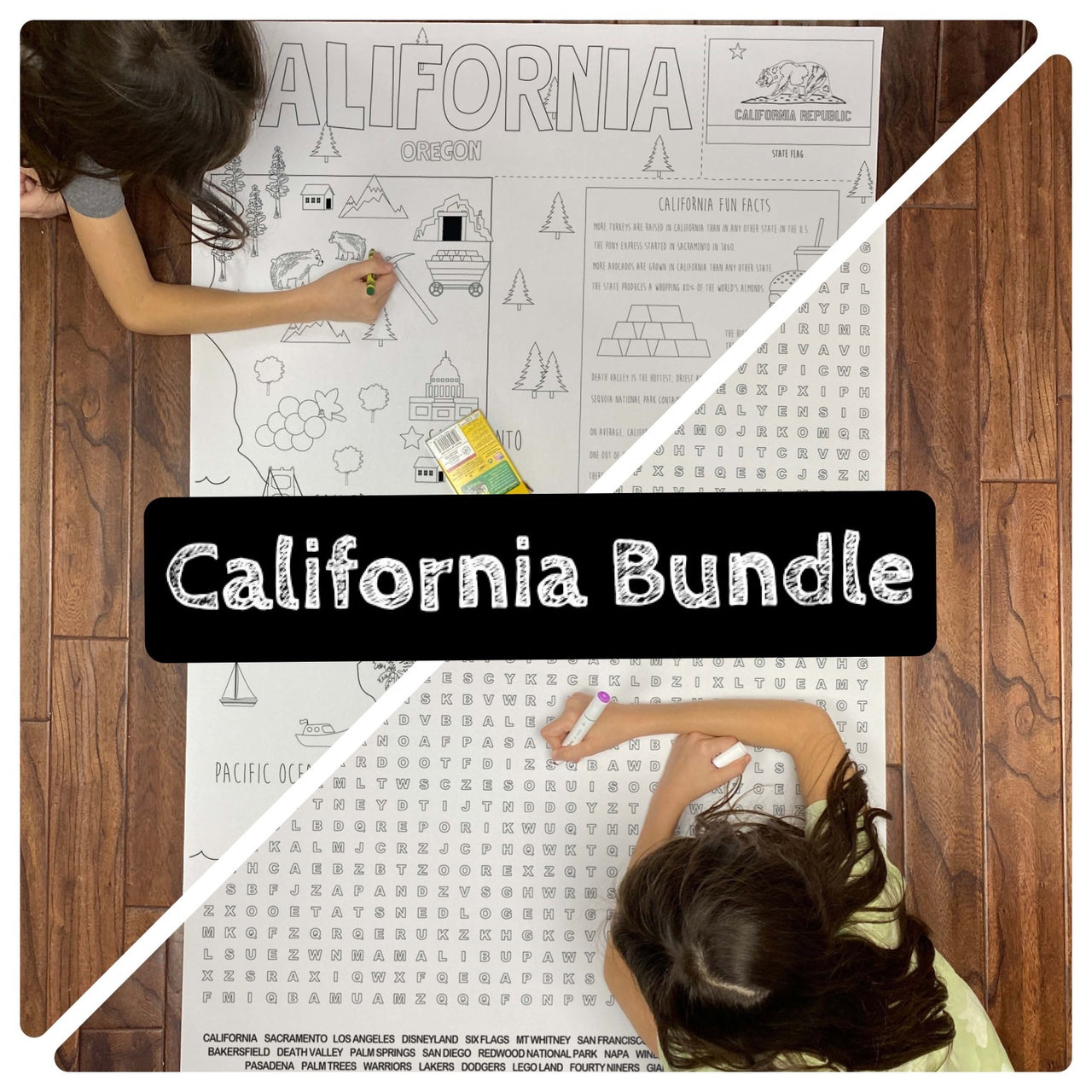 California state bundle coloring and word search â