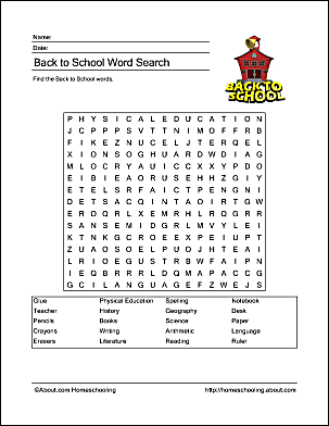 Back to school word search and coloring pages