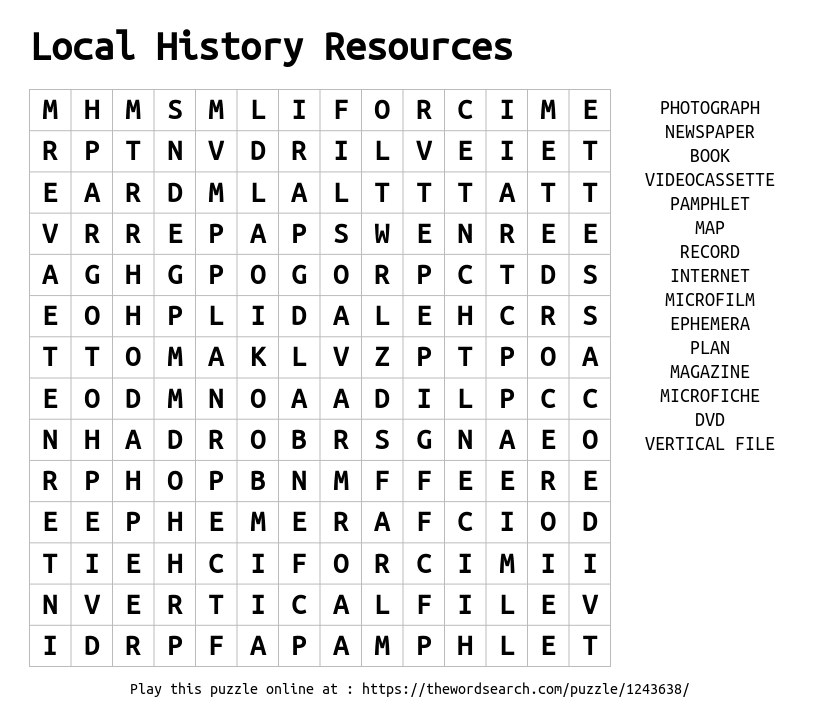 Download word search on local history resources