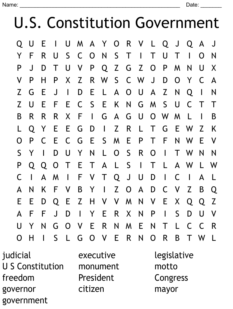 Us constitution government word search