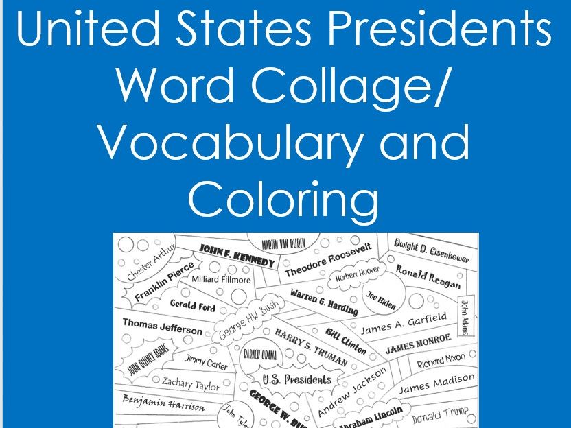 Us presidents word collage coloring social studies history government teaching resources