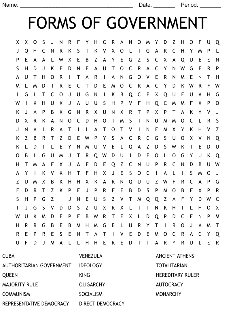 Forms of government word search