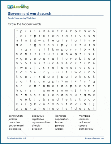 Government word search k learning