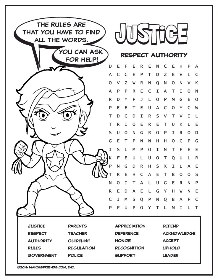 Magenta petal superhero word search justice