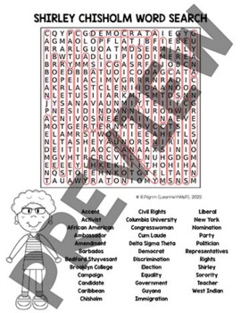 Shirley chisholm word search coloring page black history month activity