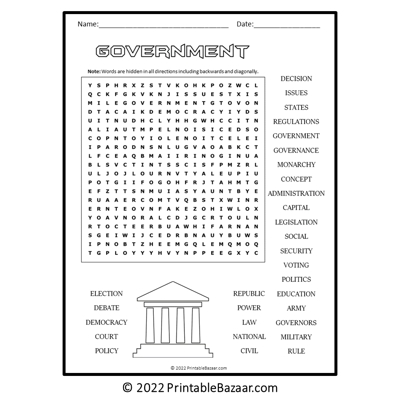 Government word search puzzle