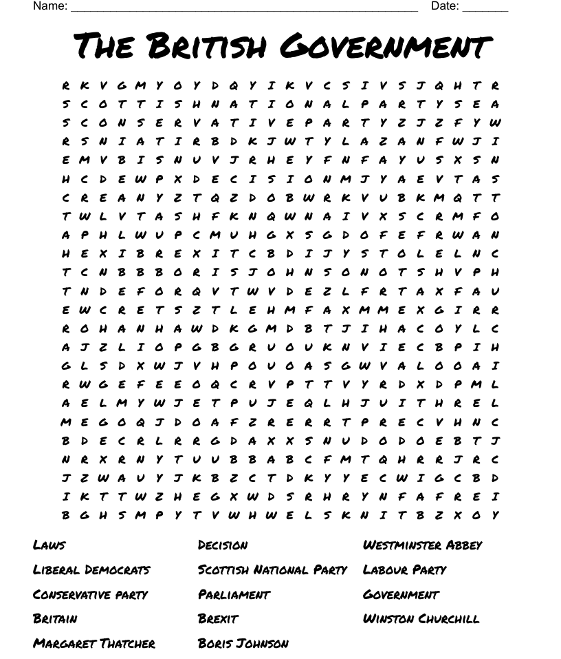 The british government word search