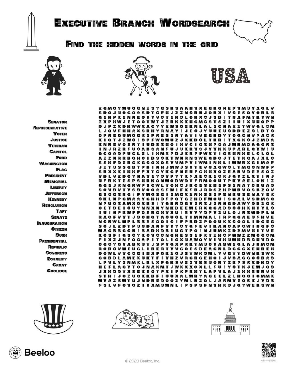 Executive branch wordsearch â printable crafts and activities for kids