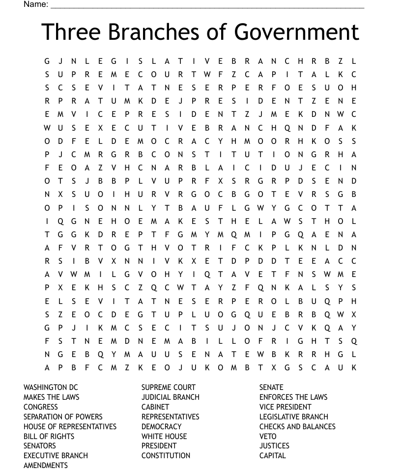 Three branches of government word search