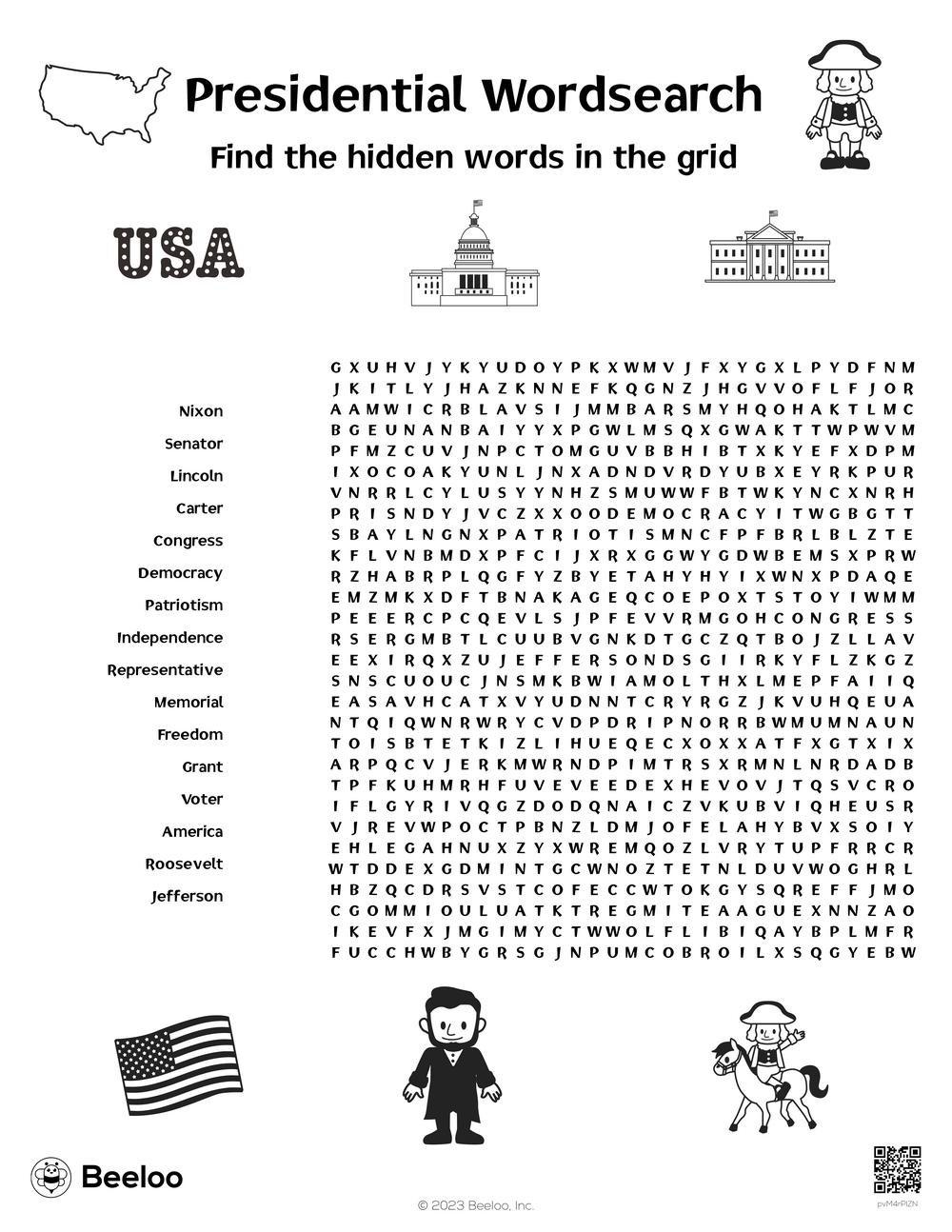 Presidential wordsearch â printable crafts and activities for kids