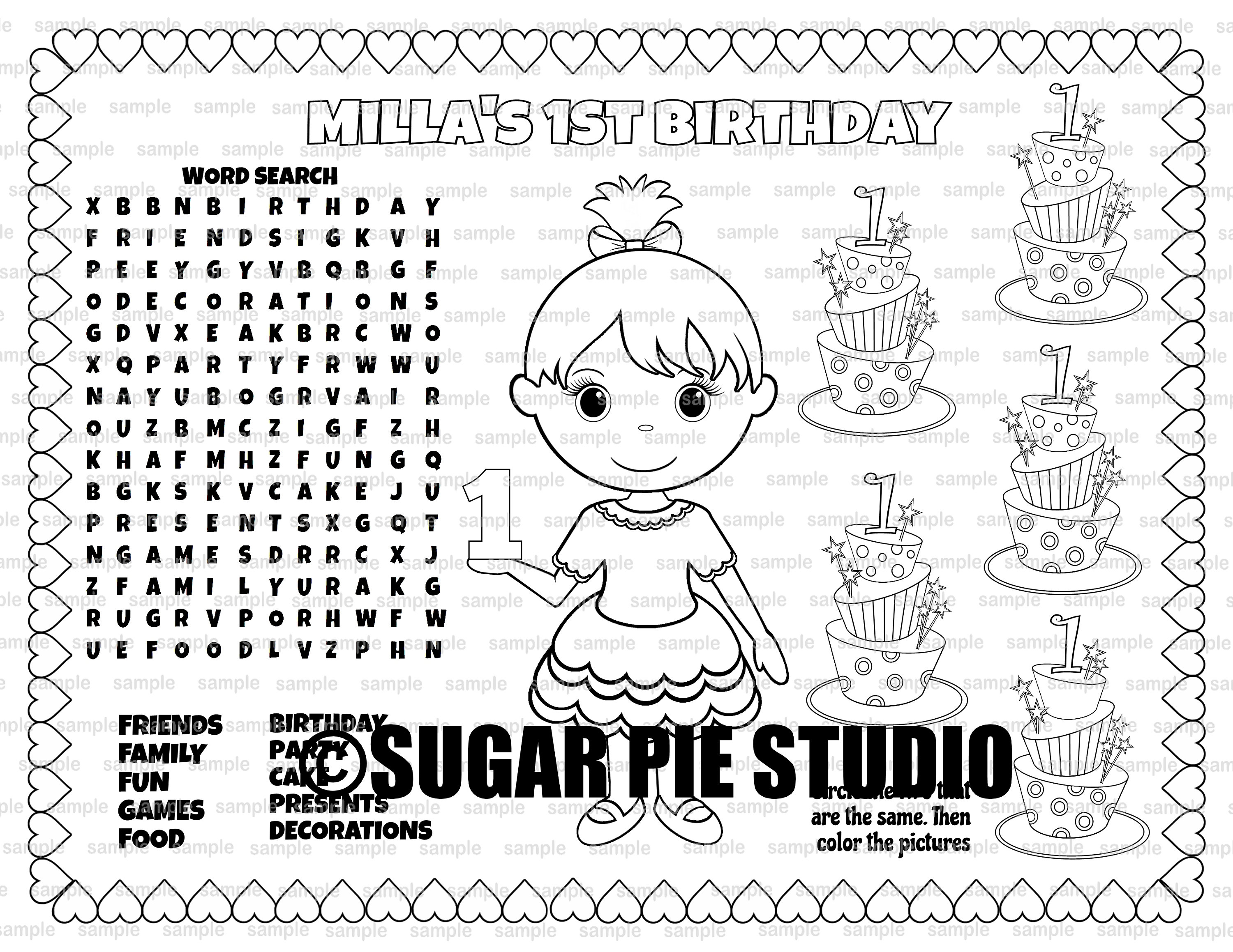 Personalized first coloring page birthday party favor colouring activity sheet personalized printable template