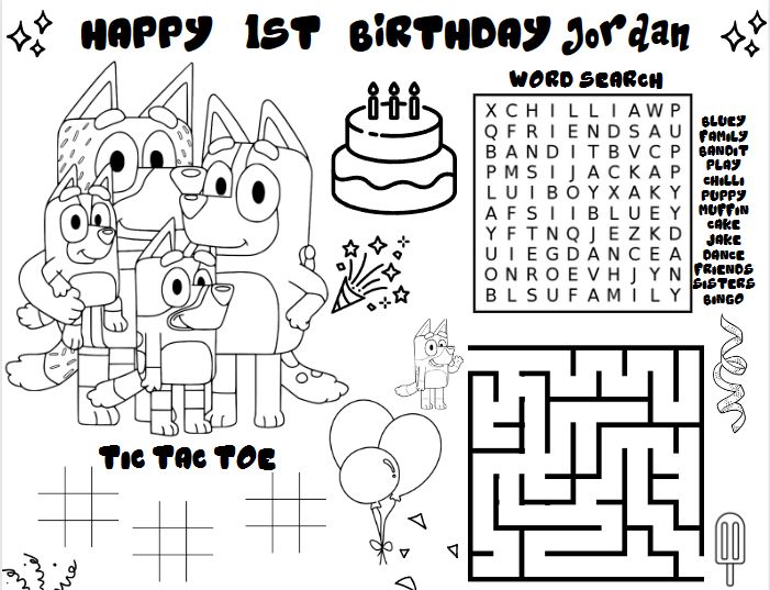 Personalized kids birthday games coloring page printable not