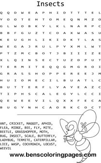 Insects word search coloring pages