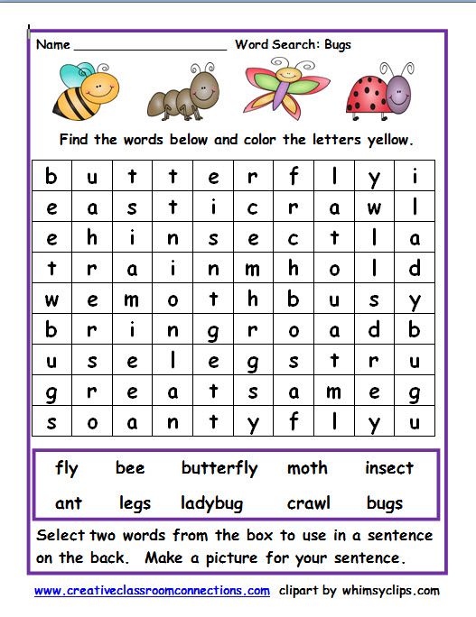 Free word search worksheet with names of insects find more free worksheets at wwwcâ reading vocabulary preschool reading english worksheets for kids