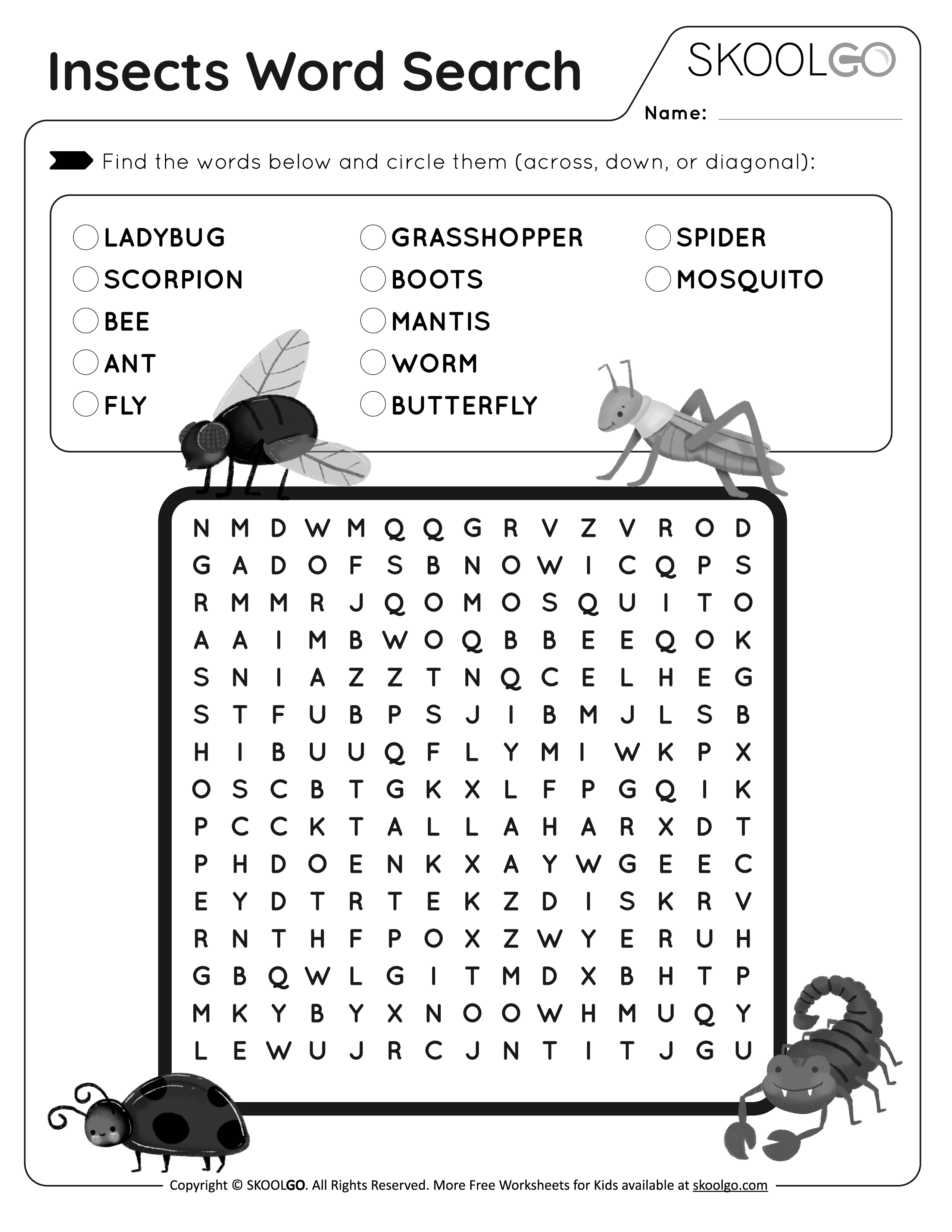 Insects word search