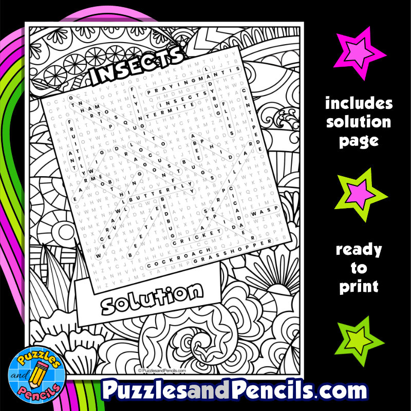 Insects word search puzzle with coloring spring wordsearch made by teachers