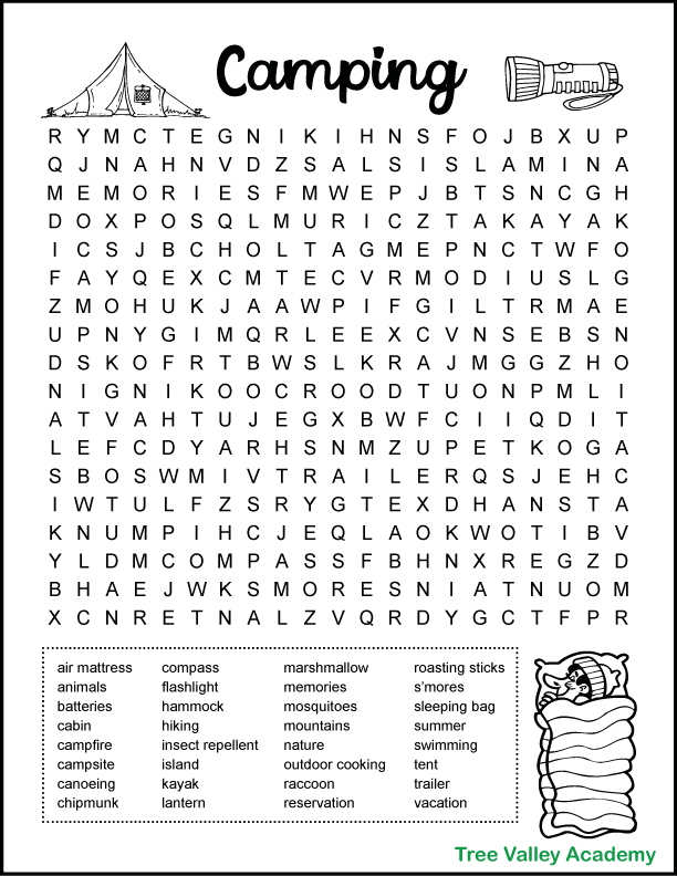 Difficult camping word search