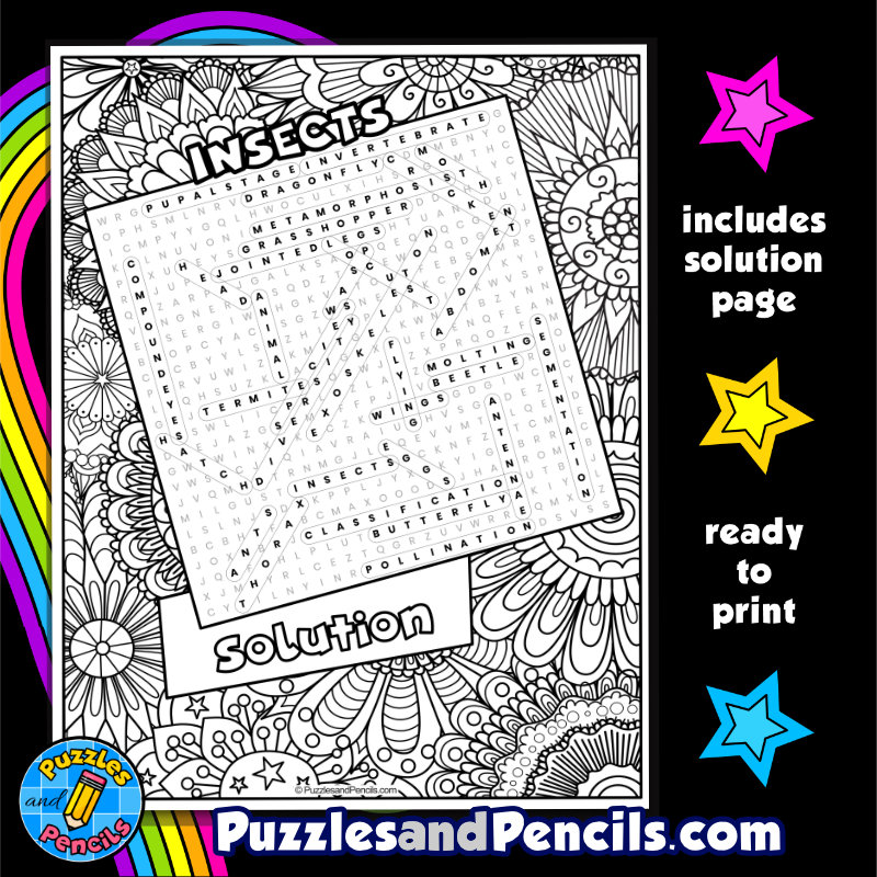 Insects word search puzzle with coloring animal classification wordsearch made by teachers