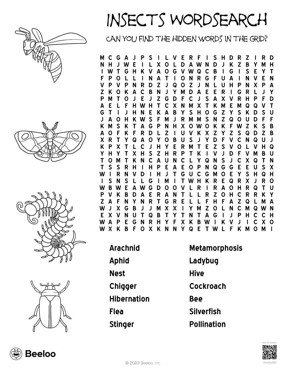 Insects wordsearch â printable crafts and activities for kids