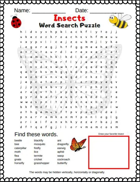 Free printable insect word search creepy crawly good time