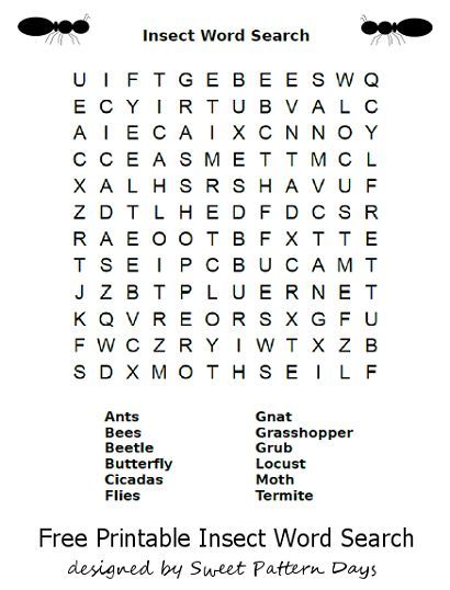 Free printable word searches insect unit insects