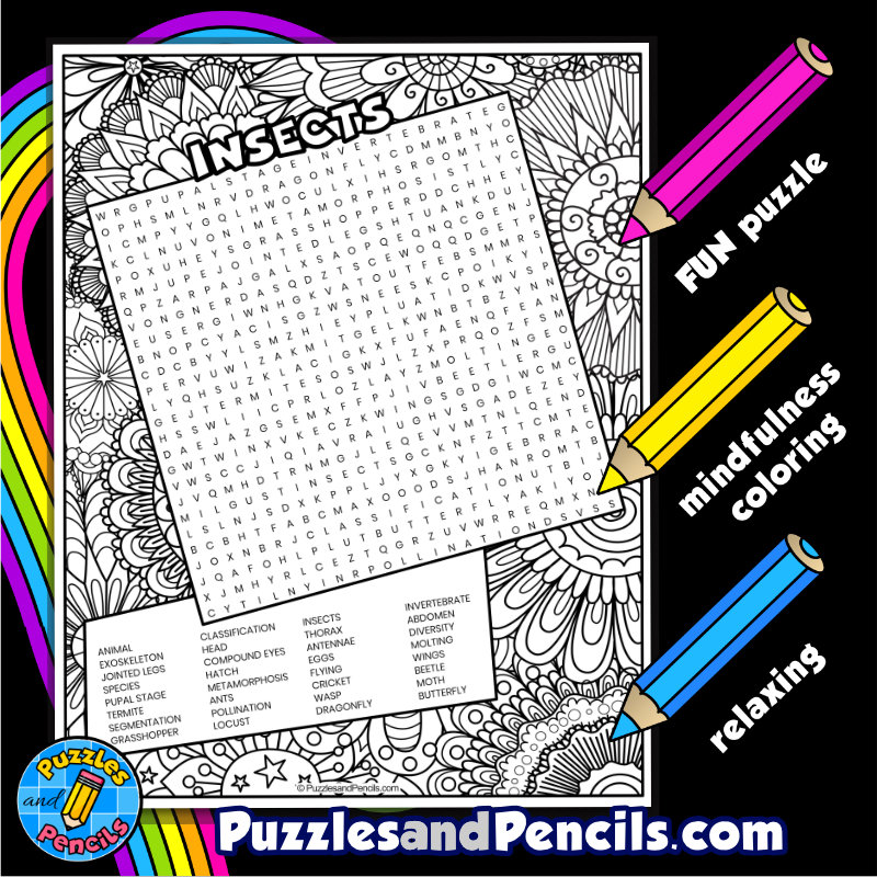 Insects word search puzzle with coloring animal classification wordsearch made by teachers