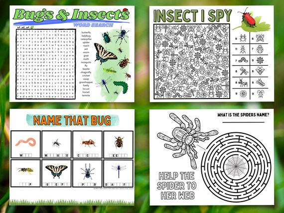 Bugs printable sheets insect activity pack bug word search bugs coloring pages nature book for kids