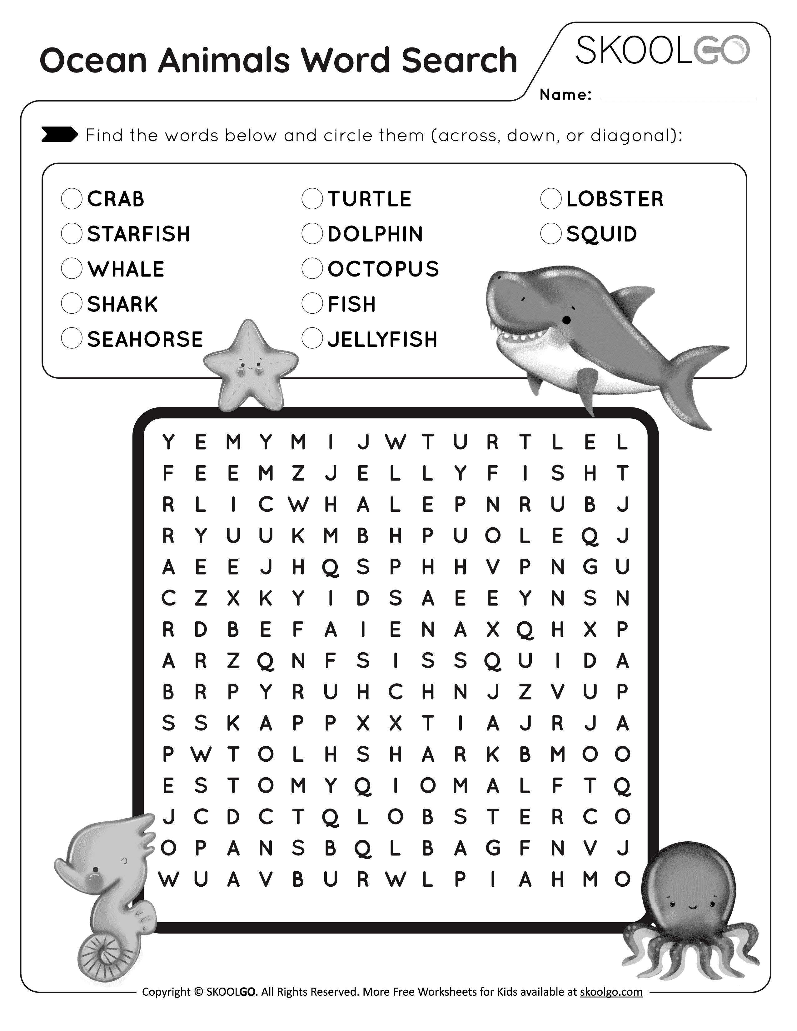 Ocean animals word search