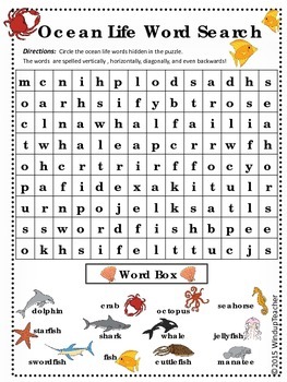 Ocean animals word search hard by windup teacher tpt