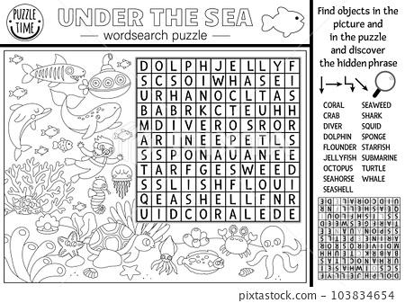 Vector black and white under the sea word