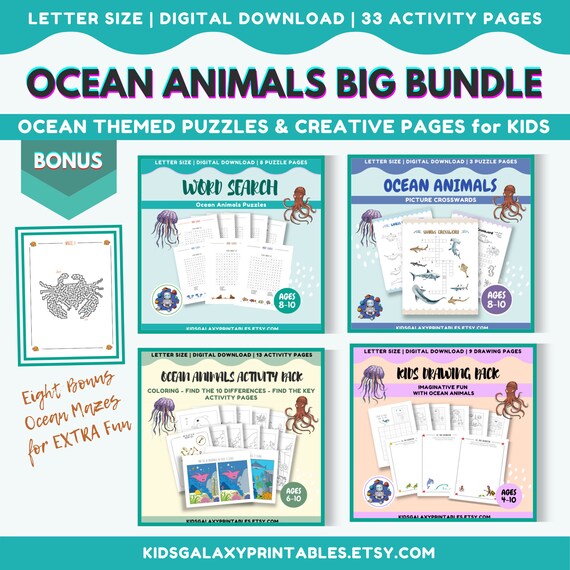 Ocean animals big bundle ocean themed puzzles and creative pages for kids age