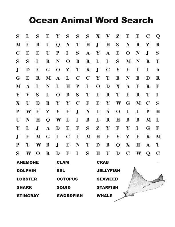 Ocean animals word search ocean animals word find ocean