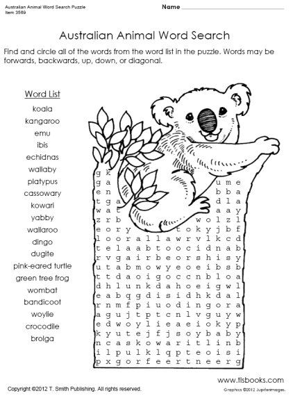 Search word puzzles australian animals australia crafts world thinking day